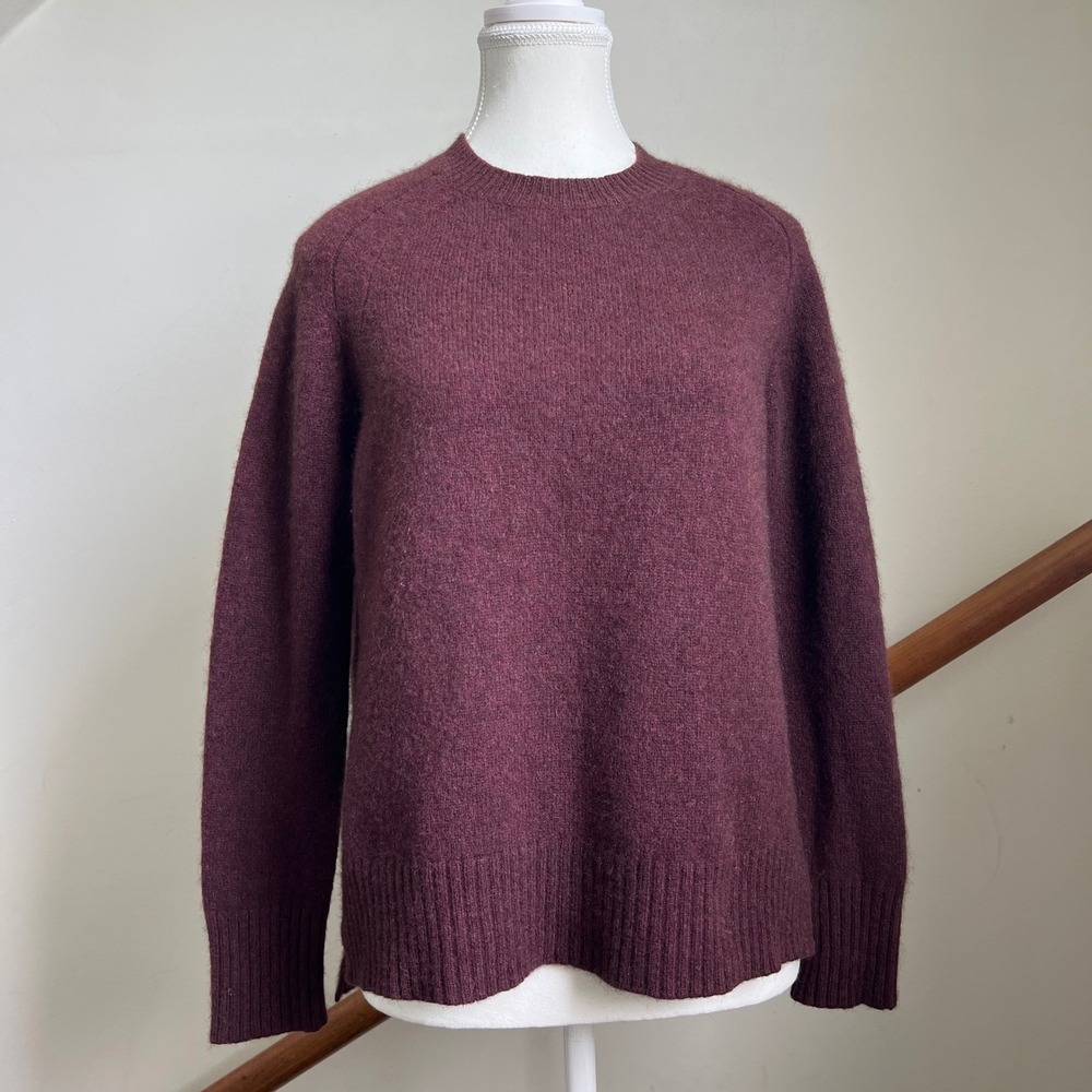 Jarbo Sweater S Burgundy Yak Merino Wool Crewneck Side Slit High Low Pullover